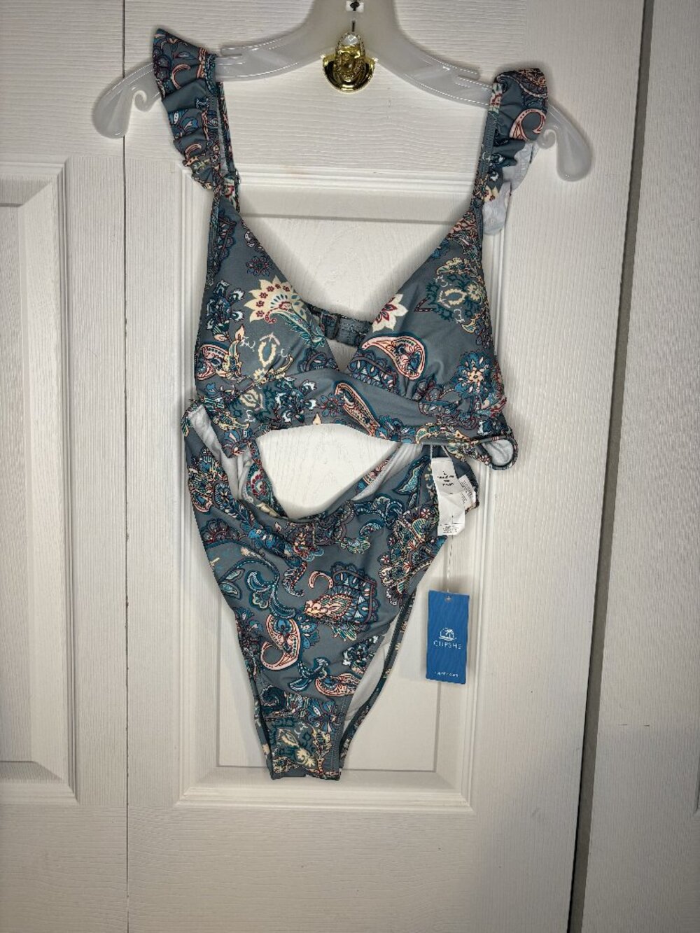 Cupshe Teal Paisley Cutout Ruffle Strap Bikini